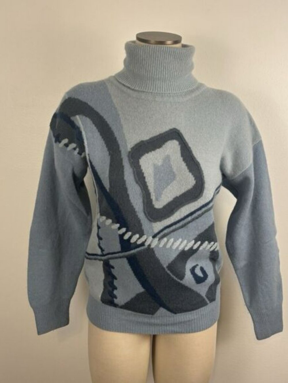 Vintage 80s 90s Jacques Vert Angora Wool Blend Sweater Turtleneck Abstract